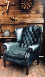 Waanzinnig gave jeans  blauwe leren Chesterfield wingchair, Huis en Inrichting, Fauteuils, 100 tot 125 cm, 75 tot 100 cm, Leer