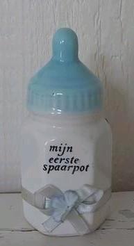 Vintage spaarpot babyfles blauw moneybank babykamer zwanger beschikbaar voor biedingen