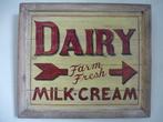 Handgeschilderd reclame bord/zuivel/winkel/melk/boerderij, Verzamelen, Merken en Reclamevoorwerpen, Ophalen of Verzenden, Zo goed als nieuw