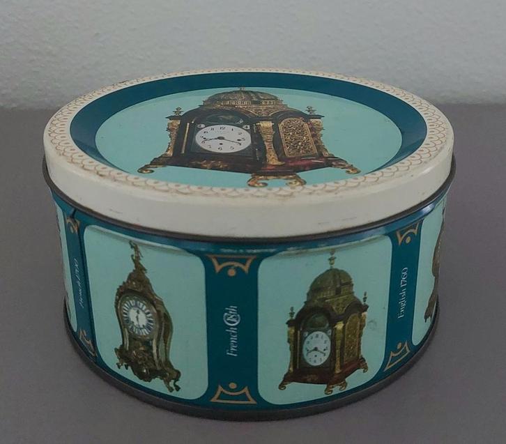 QUALITY STREET rond blik met 18e eeuwse klokken VINTAGE, Verzamelen, Blikken, Gebruikt, Overige, Ophalen of Verzenden