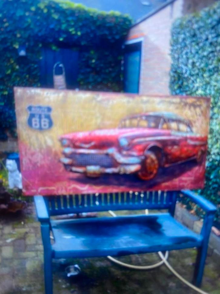 Vintage Route 66 Auto Schilderij, Antiek en Kunst, Kunst | Schilderijen | Klassiek, Ophalen