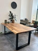 Houten eettafel met stalen poten, Ophalen, 200 cm of meer, 50 tot 100 cm, Zo goed als nieuw