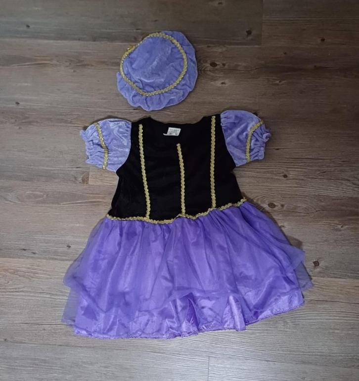 pietenjurk + muts maat 98 lila jurk piet baret pietenmuts en, Diversen, Sinterklaas, Gebruikt, Ophalen of Verzenden