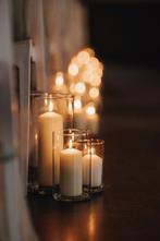 Cilindervazen met kaarsen bruiloft / trouwdecoratie, Ophalen, Overige materialen, Zo goed als nieuw, Crème