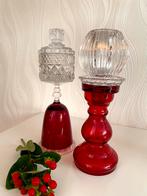 Vintage Upcycle Glazen Kandelaars Set, Overige materialen, Gebruikt, Ophalen of Verzenden, Rood
