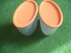 2  voorraad bussen oranje met wit, Huis en Inrichting, Keuken | Tupperware, Ophalen of Verzenden, Nieuw, Wit, Bus of Trommel