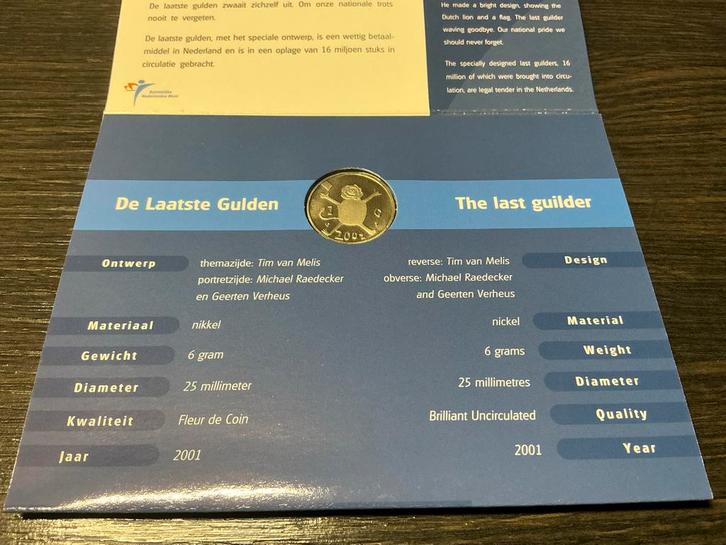 Laatste Gulden 2001 - UNC, Postzegels en Munten, Munten | Nederland, Losse munt, 1 gulden, Koningin Beatrix, Ophalen of Verzenden