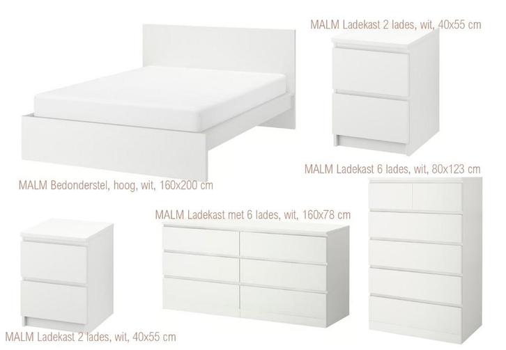 Diverse Slaapkamer Meubelen IKEA Serie Malm (wit), Huis en Inrichting, Slaapkamer | Complete slaapkamers, Zo goed als nieuw, Tweepersoons