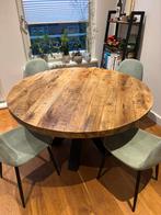 Ronde tafel van mangohout, Huis en Inrichting, Tafels | Eettafels, Ophalen, Rond, Zo goed als nieuw, Vijf personen of meer