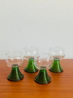 Vintage wijnglaasjes roemer groene voet 4st, Overige typen, Ophalen of Verzenden, Zo goed als nieuw, Nvt