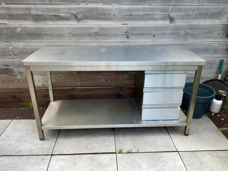 Buitentafel RVS incl . los ladekastje, Tuin en Terras, Tuinsets en Loungesets, Gebruikt, Rvs, Ophalen