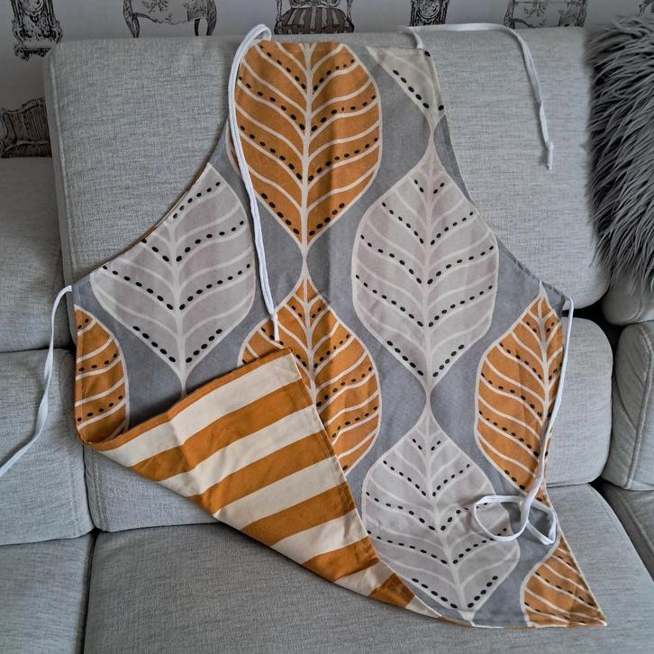 Handgemaakt keukenschort 2zijdig hergebruik geel grijs 1101, Huis en Inrichting, Keuken | Textiel, Nieuw, Schort, Geel, Ophalen of Verzenden