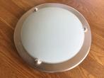 Plafondlamp wit melkglas metaal rvs-look goede staat KOOPJE, Ophalen of Verzenden, Zo goed als nieuw, Glas