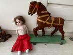 Hele mooie antieke  pop  met paard, Ophalen of Verzenden