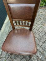 Vintage Houten Stoelen met Lederen Zitting, Huis en Inrichting, Stoelen, Ophalen, Gebruikt, Bruin, Klassiek