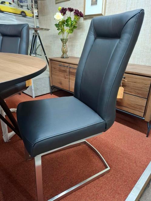 4 Nieuwe Zwart LEREN stoelen + Rvs frame, Malvino H&H, Huis en Inrichting, Stoelen, Nieuw, Vier, Leer, Metaal, Zwart, Ophalen