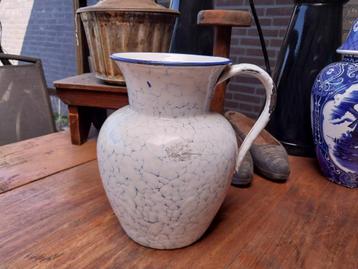 uit oma's keuken nostalgische oude emaille kan blauw geaderd beschikbaar voor biedingen