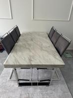 Luxe Eet- & Salontafelset Marmerlook + 6 Stoelen, Ophalen, 100 tot 150 cm, Zo goed als nieuw, Vijf personen of meer