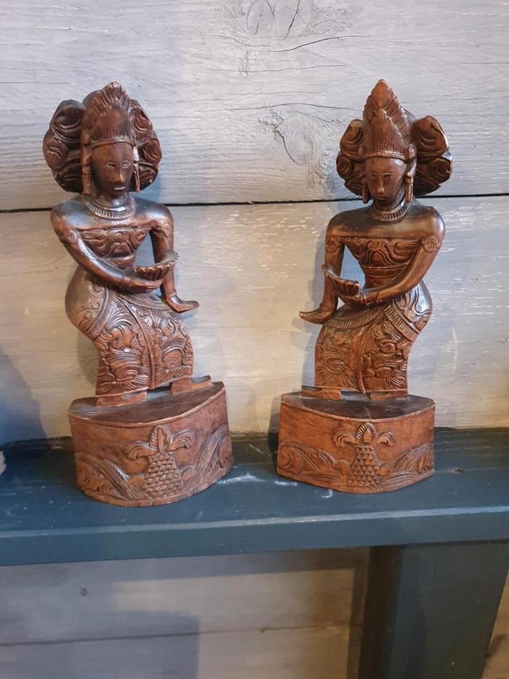 Houten Balinese Beelden Set, Antiek en Kunst, Kunst | Beelden en Houtsnijwerken, Ophalen of Verzenden