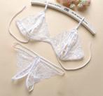 Witte kanten BH en string (sexy lingerie setje g-string), Verzenden, Wit, Setje