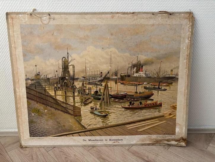 Antieke schoolplaat De Maashaven Rotterdam. Wolters., Antiek en Kunst, Antiek | Schoolplaten, Stad- en Dorpsgezichten, Ophalen of Verzenden