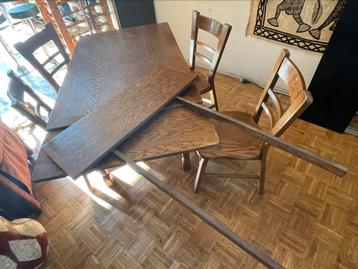 Massief eikenhout eettafel 2-zijdig uitschuifbaar 4 stoelen