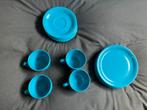Turquoise Servies Set - Mokken, Borden, Schoteltjes, Gebruikt, Ophalen of Verzenden, Effen, Aardewerk