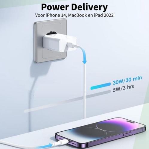 30W USB C Snellader - 2 Meter - Oplaadstekker, Telecommunicatie, Mobiele telefoons | Telefoon-opladers, Nieuw, Apple iPhone, Ophalen of Verzenden