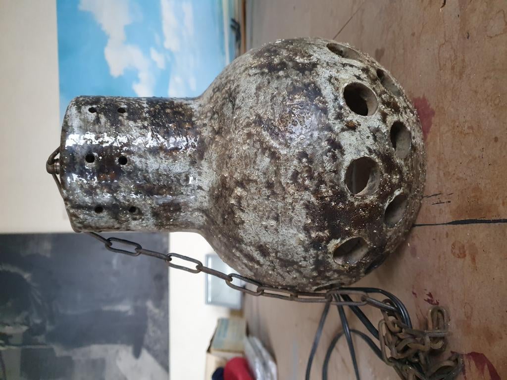 Keramische vintage hanglamp. Hoogte 30 cm breedste punt 20 c, Ophalen of Verzenden