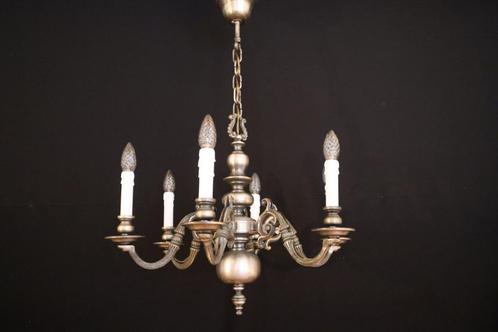 Oude franse kroonluchter zilver vernikkeld heeft 6 lichtpunt, Huis en Inrichting, Lampen | Kroonluchters, Gebruikt, Ophalen