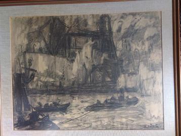 Willem van Dort  1875 - 1949   Tekening Haven Rotterdam