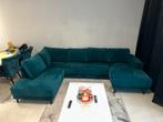 Hoekbank + 5 stoelen + salontafel + eettafel – €1200, Ophalen of Verzenden, Zo goed als nieuw, Stof