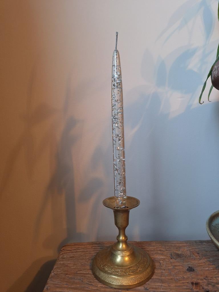 Lucite Kaarsen Jaren 60 met Zilver Vlokken, Kunststof, Gebruikt, Wit, Ophalen of Verzenden