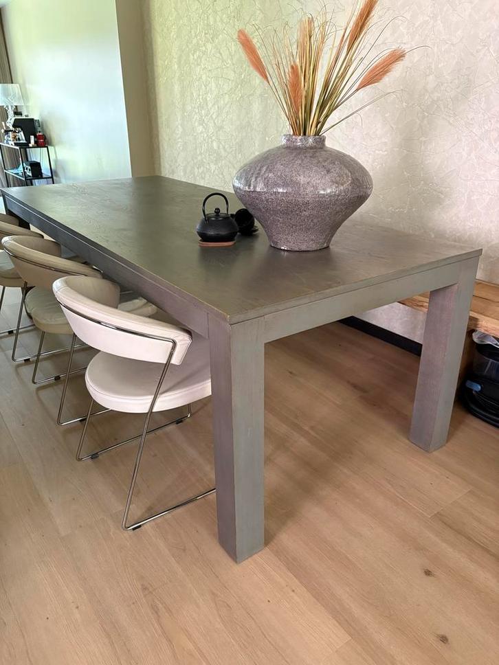 Eiken eettafel, clay grijs, 240x100cm, Huis en Inrichting, Tafels | Eettafels, Zo goed als nieuw, 100 tot 150 cm, 200 cm of meer
