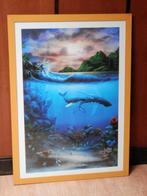 Poster ingelijst: Oceaan met Walvissen e.d. David Miller, Ophalen, Oorspronkelijke maker, Zo goed als nieuw, 75 tot 100 cm