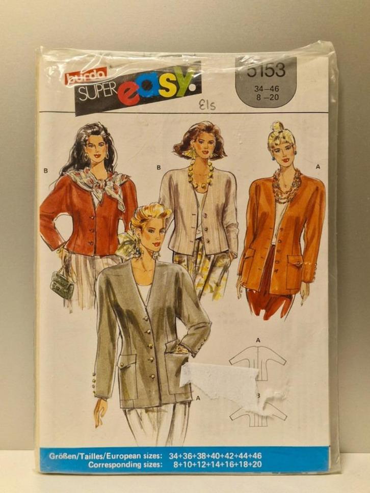 Burda Super Easy 3153 – Vintage 80’s Blazer/Jasje Patroon, Hobby en Vrije tijd, Kledingpatronen, Vrouw, Burda, Ophalen of Verzenden