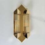 Honsel wandlamp, goud met kristallen cilinders, Ophalen of Verzenden, Zo goed als nieuw, Glas, Vintage