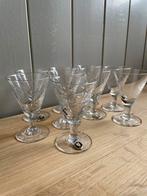 9 Vintage Verrerie Doyen glaasjes geëtst mid-century., Ophalen of Verzenden, Gebruikt, Borrel- of Shotglas