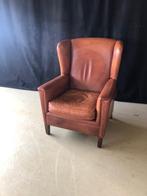 Strakke oorfauteuil in volnerf rundleer, Huis en Inrichting, Ophalen, Gebruikt, Oorfauteuil / Engels / Klassiek, 75 tot 100 cm