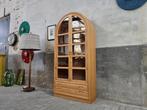 Vintage Deens '80s Design Vitrine Kast Wandmeubel Beukenhout, Huis en Inrichting, Kasten | Vitrinekasten, Gebruikt, Glas, 150 tot 200 cm