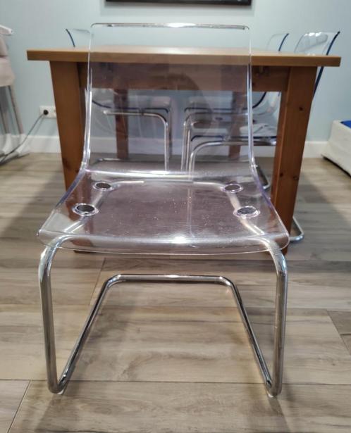 6 x Eetkamerstoel - TOBIAS Ikea, transparant/verchroomd, Huis en Inrichting, Stoelen, Gebruikt, Vijf, Zes of meer stoelen, Overige kleuren