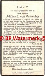 Vorstenbos van Adulfus 1880 Eindhoven 1950 Venray Oostrum pr, Verzamelen, Bidprentje, Ophalen of Verzenden
