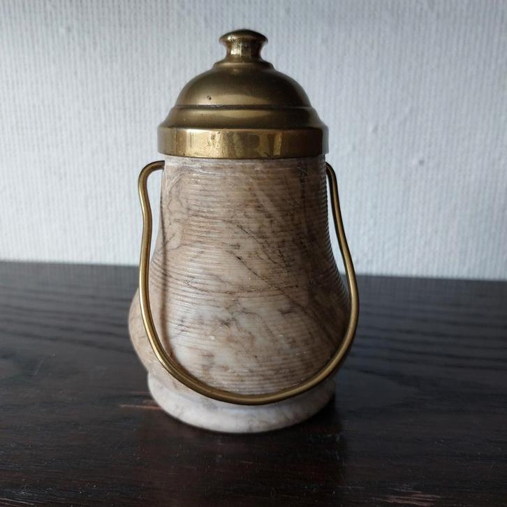 Antiek (marmeren) zwavelstok potje met messing deksel, Antiek en Kunst, Antiek | Woonaccessoires, Ophalen of Verzenden