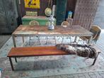 Stalen patina werkbank - eetkamer set, Antiek en Kunst, Ophalen