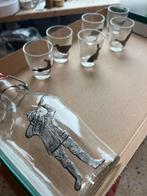 Pewter jachtflacon met wild-borrelglazen (tin), Ophalen of Verzenden, Zo goed als nieuw