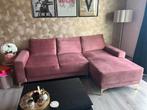 Roze Velvet Hoekbank met Gouden Pootjes, Ophalen, Driepersoons, 75 tot 100 cm, Zo goed als nieuw