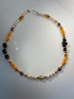 Ketting met zoetwater parels, krystal, albast en edelstenen., Sieraden, Tassen en Uiterlijk, Kettingen, Wit, Ophalen of Verzenden