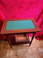 Oud Engelse bijzettafel met groene inlegwerk en klein laadje, Ophalen