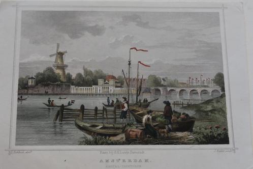 AMSTERDAM YACHTCLUB SARPHATISTRAAT AMSTEL GRAVURE 1858 G22, Antiek en Kunst, Kunst | Etsen en Gravures, Verzenden
