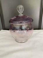Antieke Geëmailleerde Glasbonbonnière 19e Eeuw, Gebruikt, Schaal, Rond, Ophalen of Verzenden
